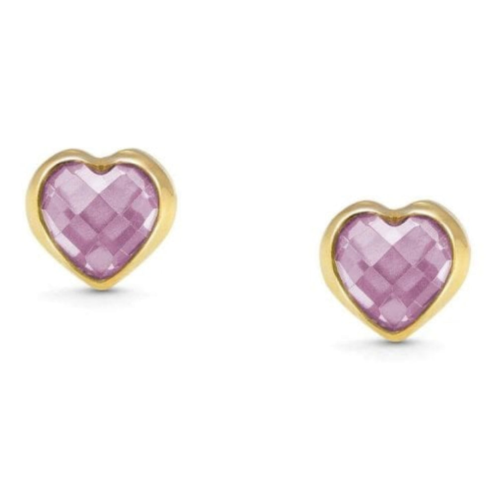 18k Gold Plated With Pink CZ Heart Earrings
