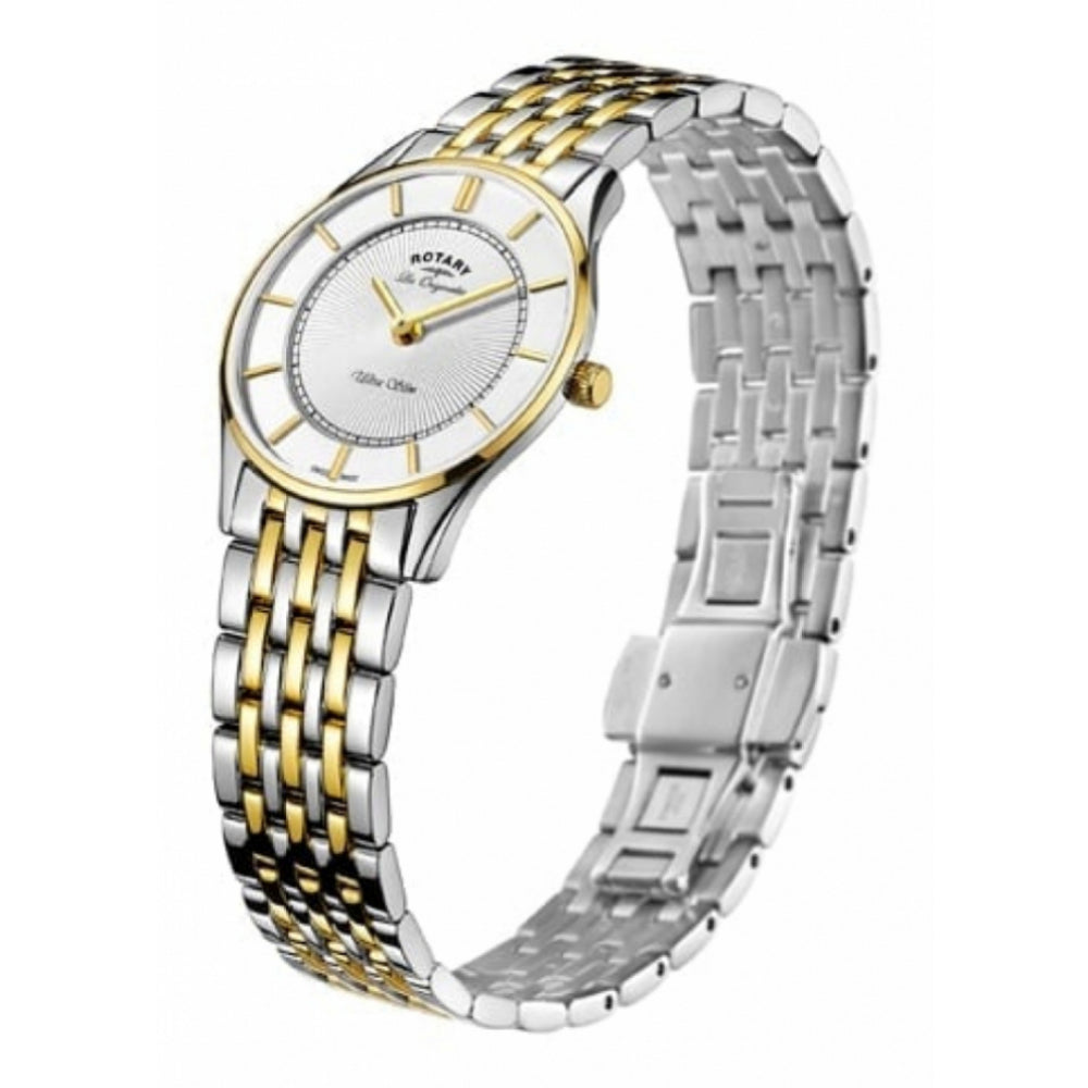 Ultra Slim Stainless Steel & Yellow Gold Plated Ladies Wristwatch