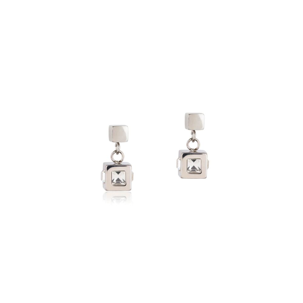 Stainless Steel Crystal Anthracite Cube Earrings
