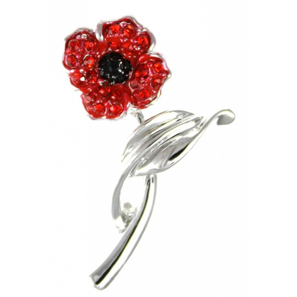 Small 4 Petal On Stem Poppy Brooch