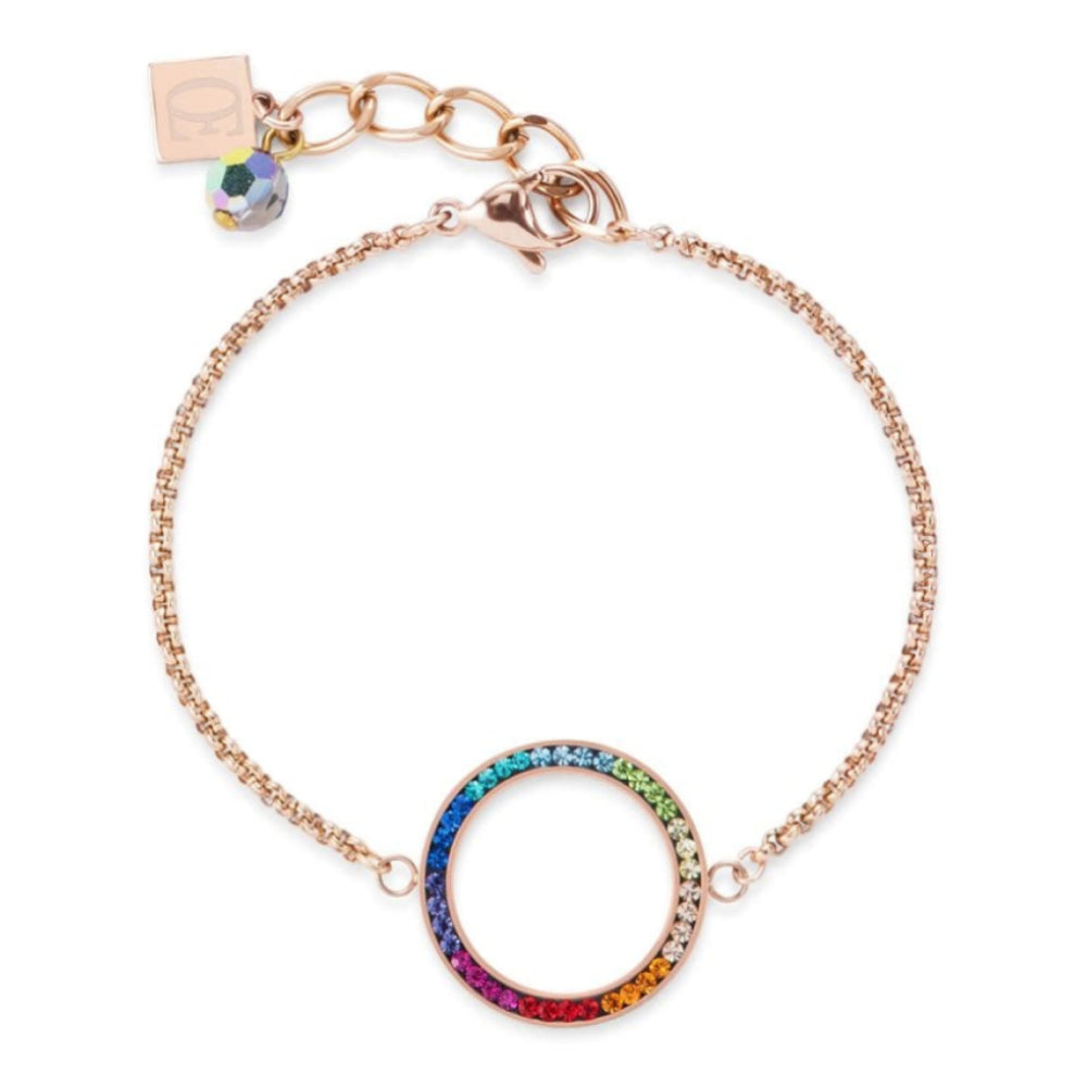 Multicolour Circle Pendant Rose Gold Plated Bracelet