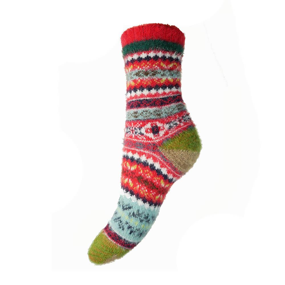 Red Toned Patterned Wool Blend Socks
