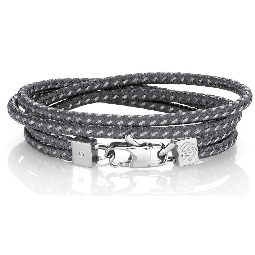 Tribe Stainless Steel, Fabric & CZ Grey Long Bracelet
