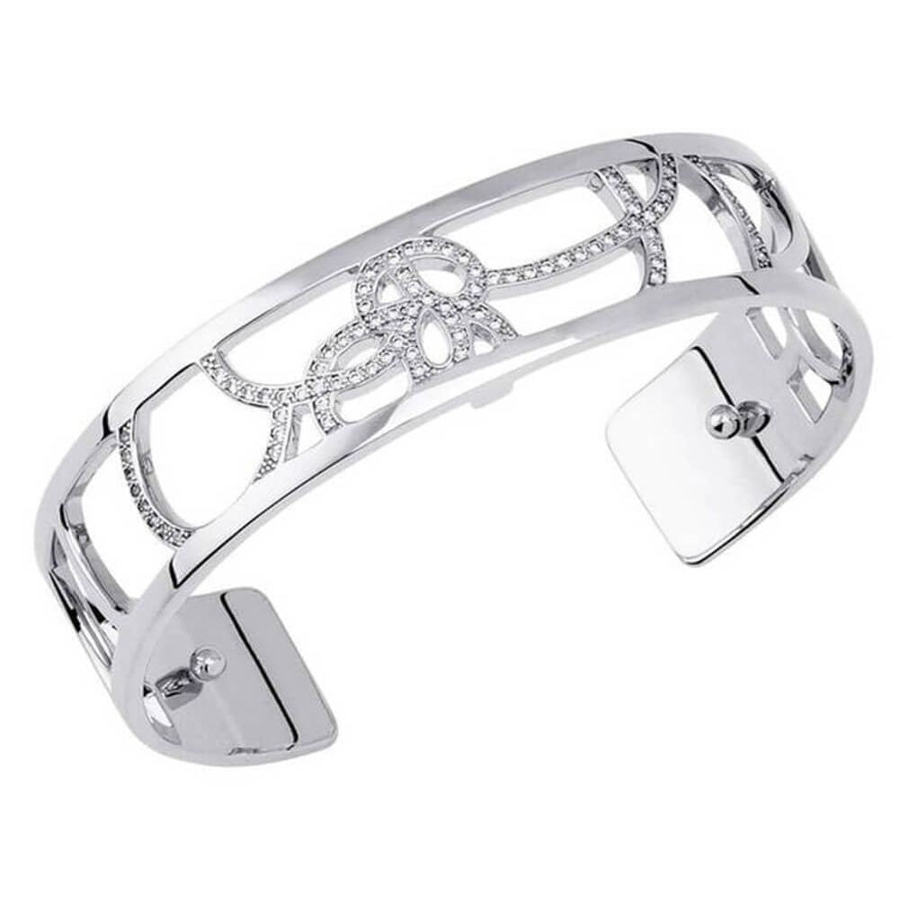 Silver Plated & White CZ Pattern Petal 14mm Cuff