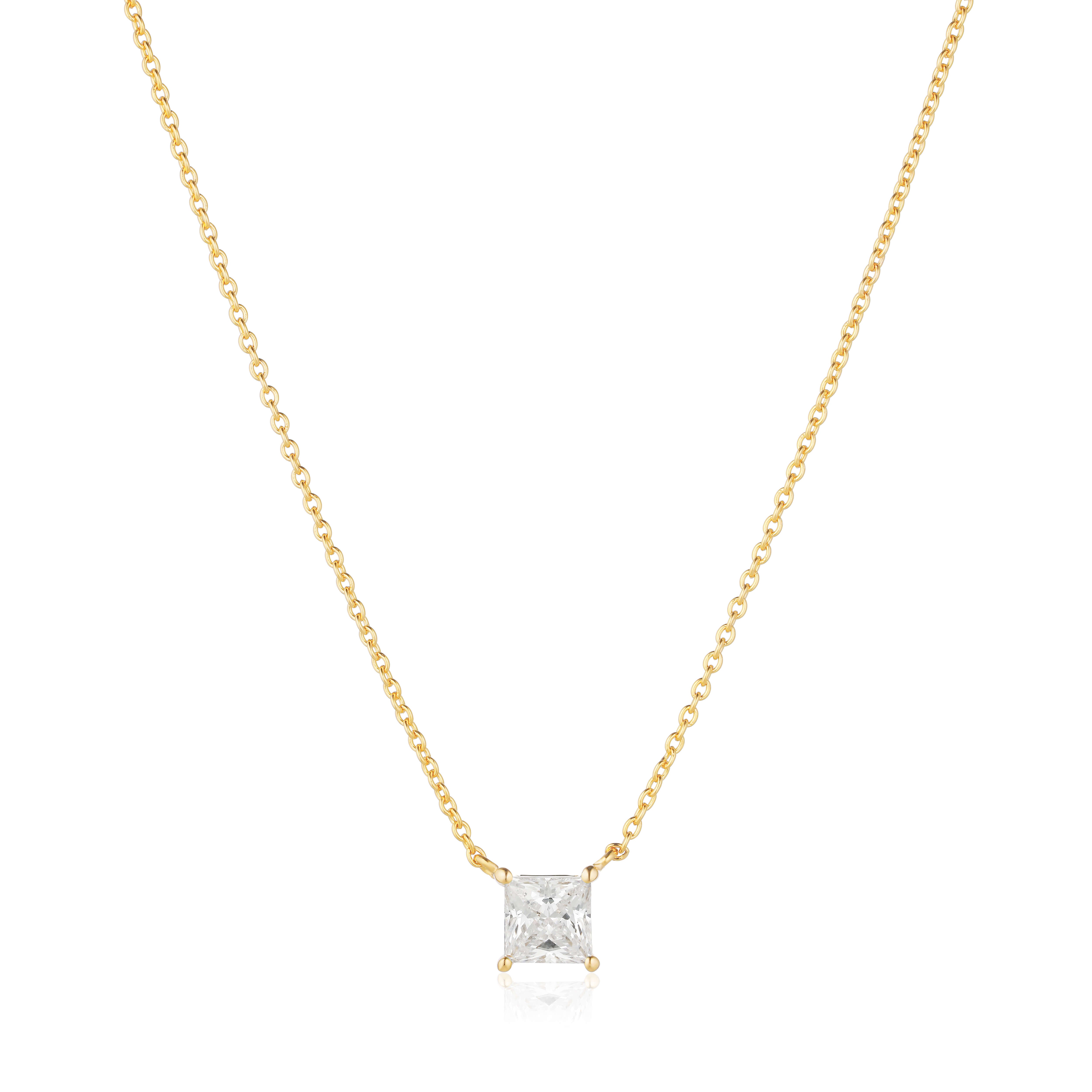 Ellera Quadrato Necklace In 18k Gold Plated With White Zirconia