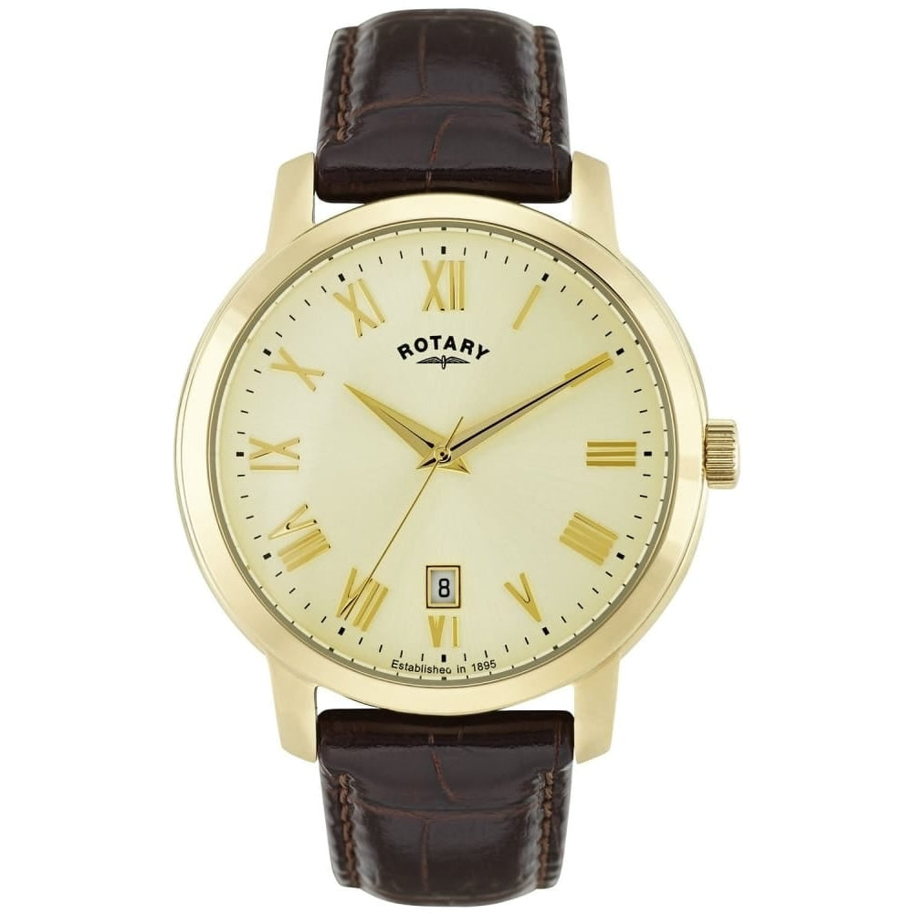 Mens Gold Case Watch with Date Display