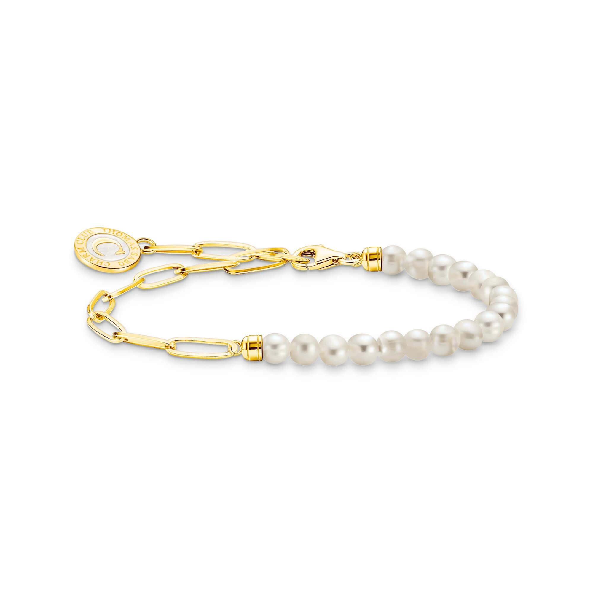 Gold Plated Member Charm Bracelet With White Pearls & Charmista Disc