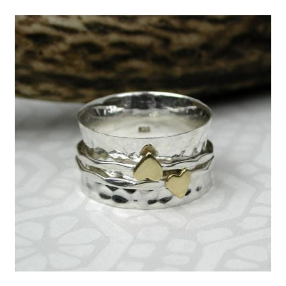Sterling Silver Double Heart Spinning Ring
