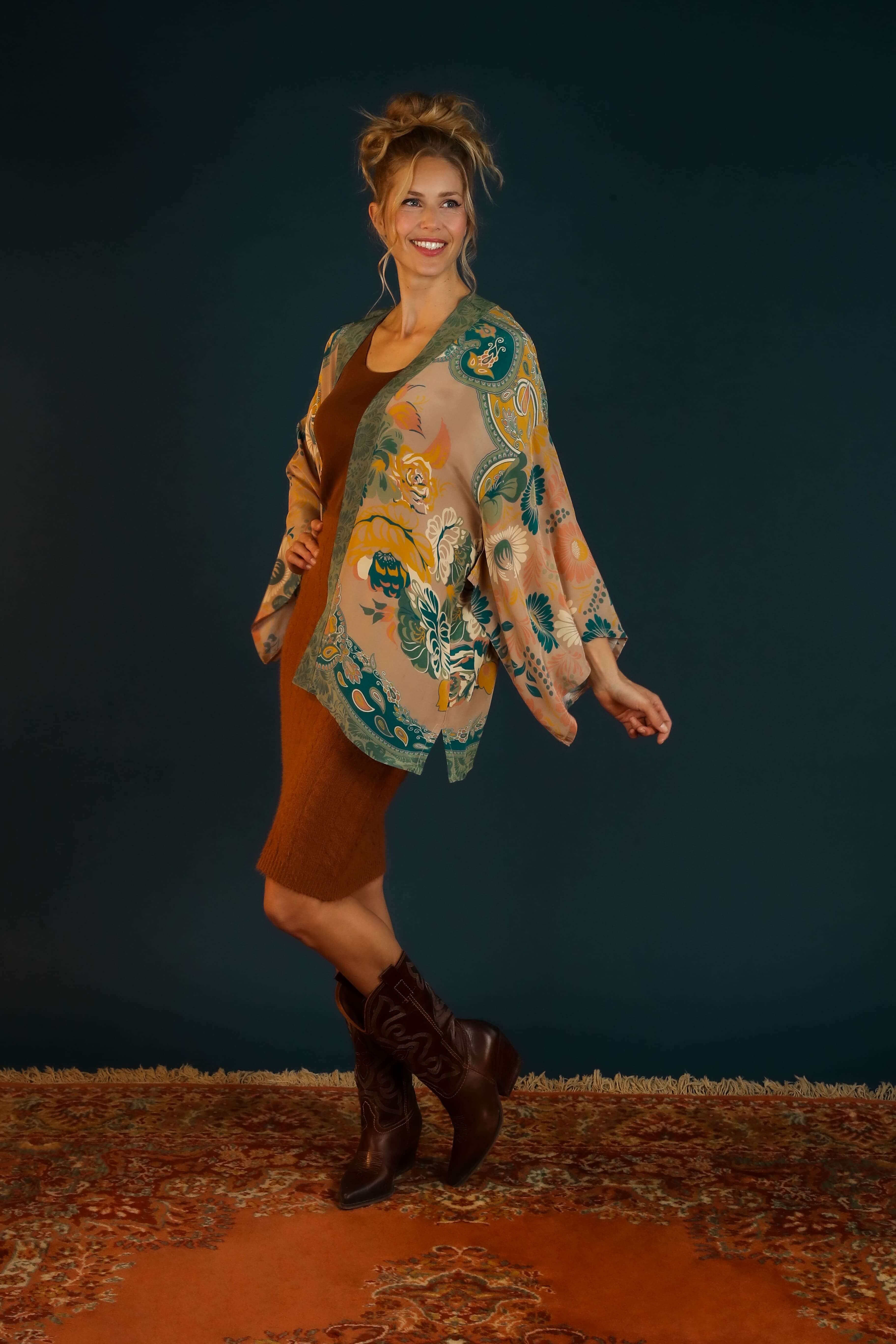 Luxury Kimono Jacket Folk Art Floral - Petal