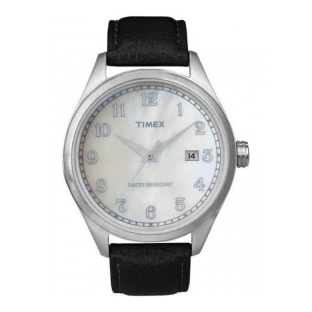Unisex Retro Mother Of Pearl Black Leather Strap Watch