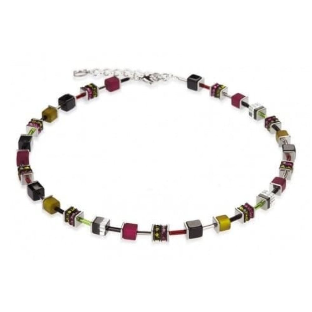 Purple, Green & Black Rhinestone Swarovski Cubed Necklace