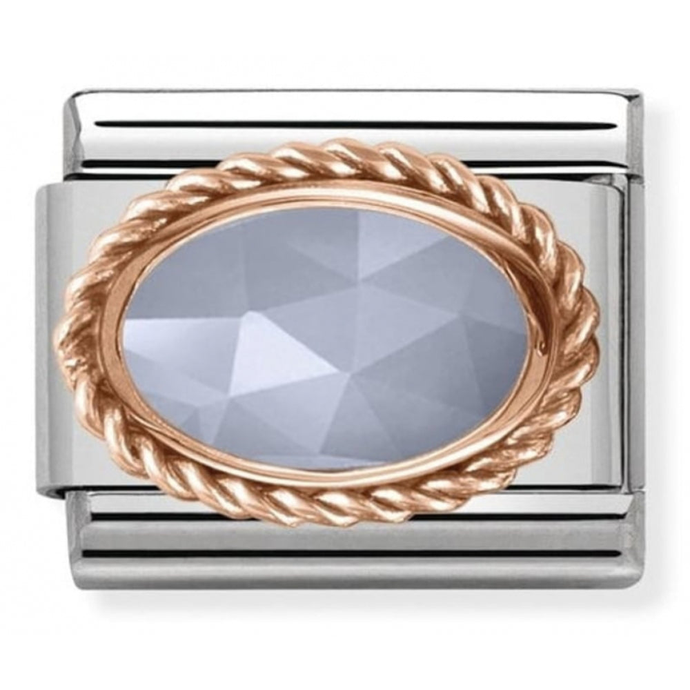 Composable Classic Rich Setting Bandaged Agate Stone In Rose Gold & Stainless Steel Charm