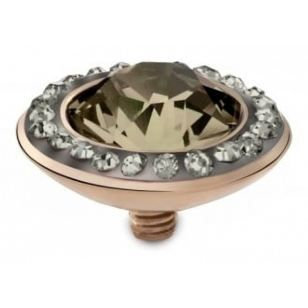 Famosa Rose Gold Plated 13mm Tondo Deluxe Greige Ring Top with Black Diamond CZ