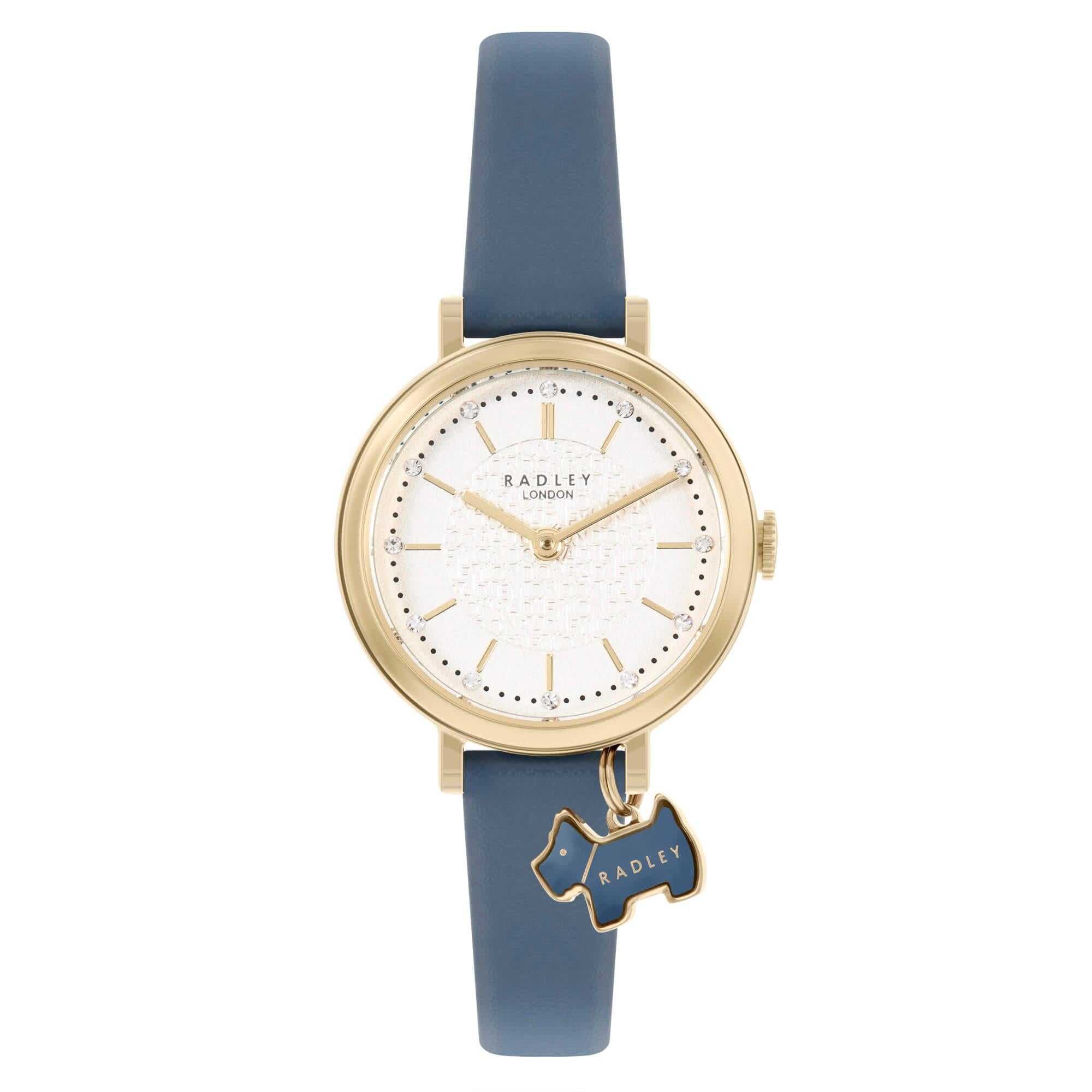 Ladies Vintage Blue Etched Dial Strap Watch