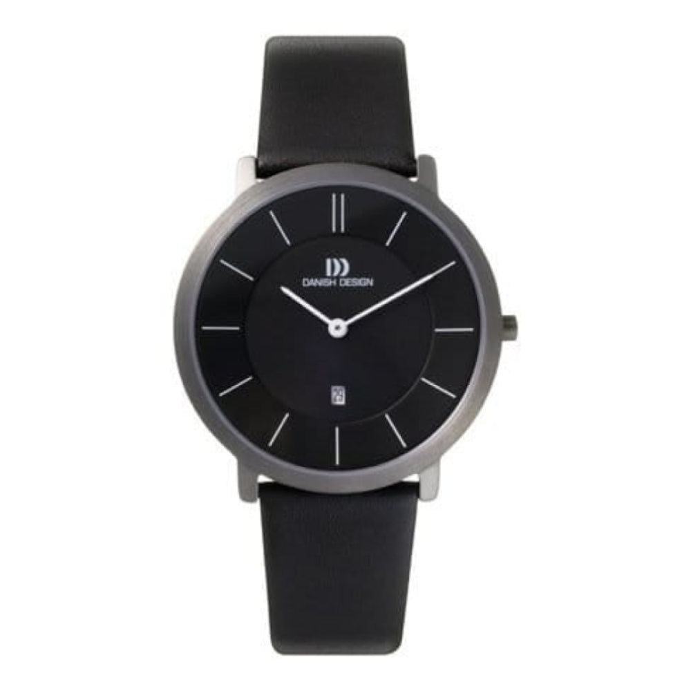 Sapphire Crystal Titanium Black Leather Adjustable Strap Watch