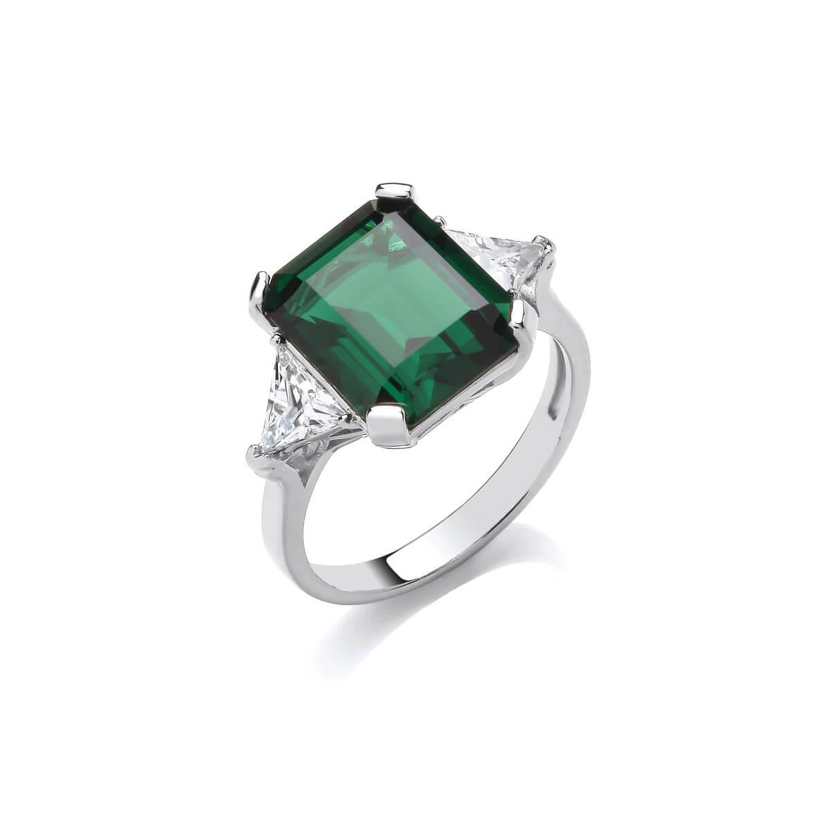 Silver & Emerald Cubic Zirconia Vintage Style Ring- 9/R