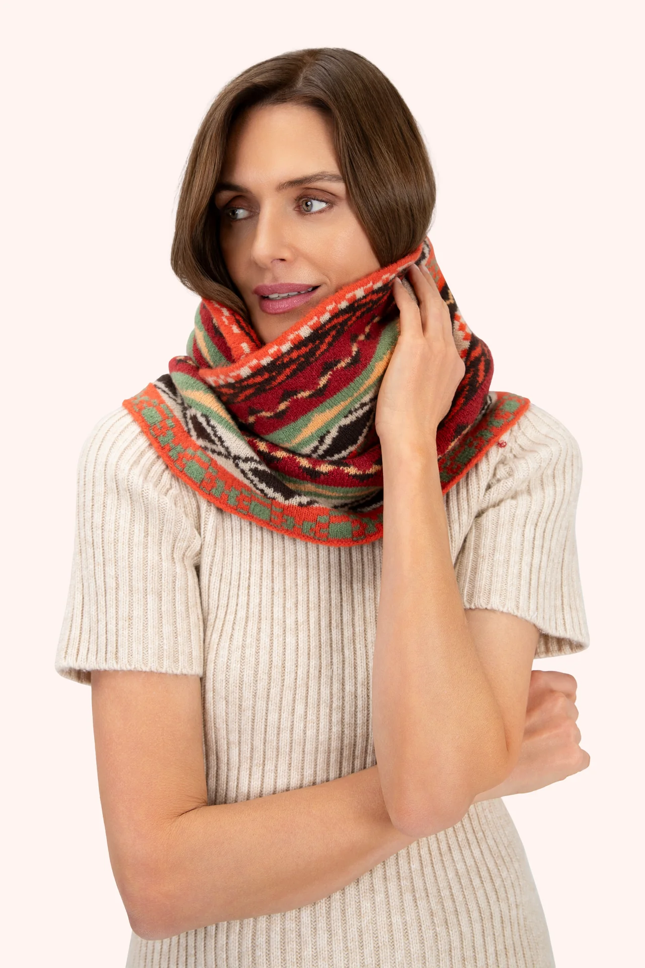Kayla Fair Isle Snood In Russet