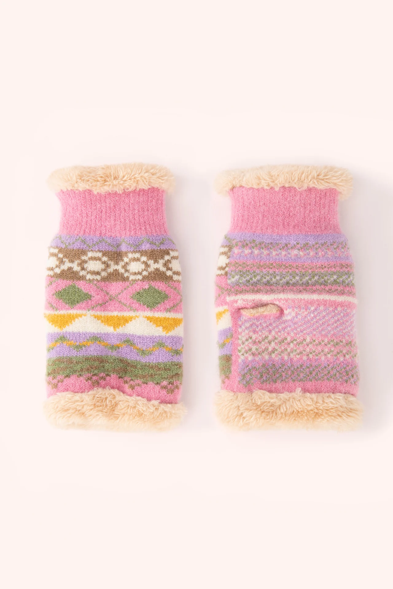 Kayla Fair Isle Wrist Warmers In Pastel