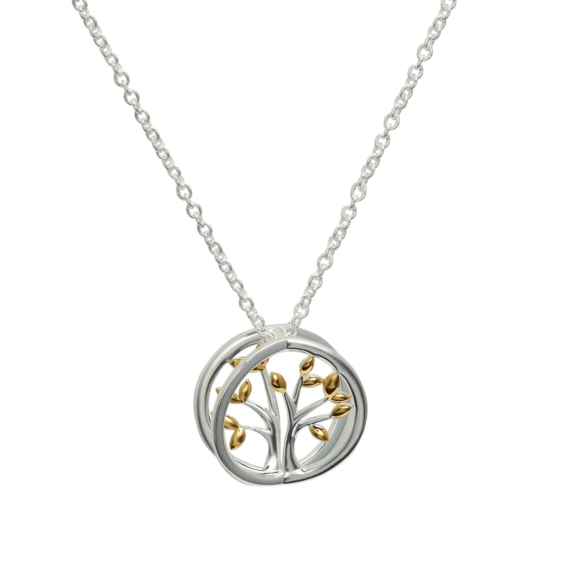 Gold Plated Tree Of Life Pendant With Silver Chain Necklace