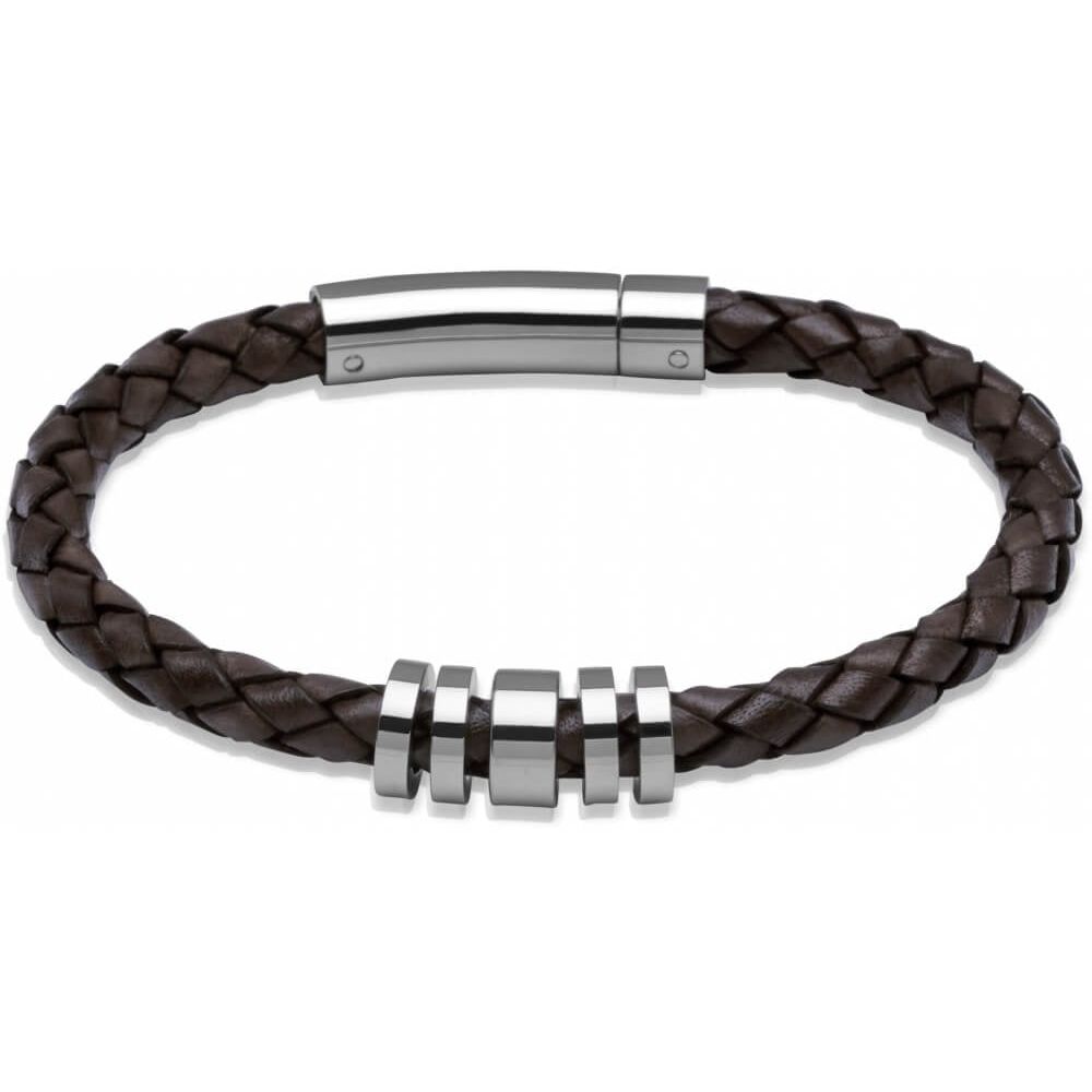 Dark Brown Leather Bracelet with Silver Steel Buckle