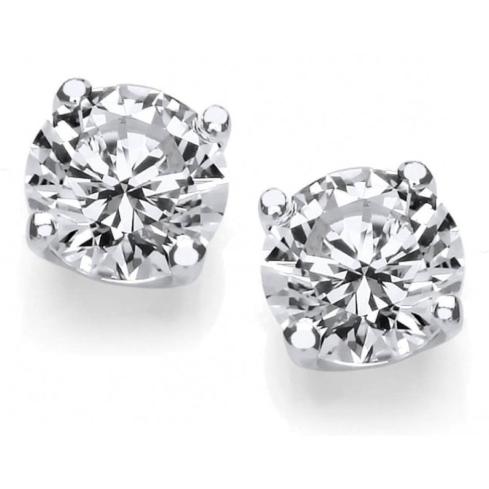 Silver CZ Simple Solitaire Earrings (4mm) 1/4ct