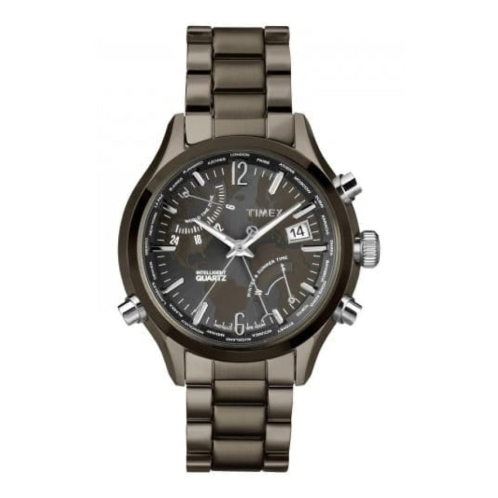 Gents IQ World Time Grey IP Stainless Steel Watch
