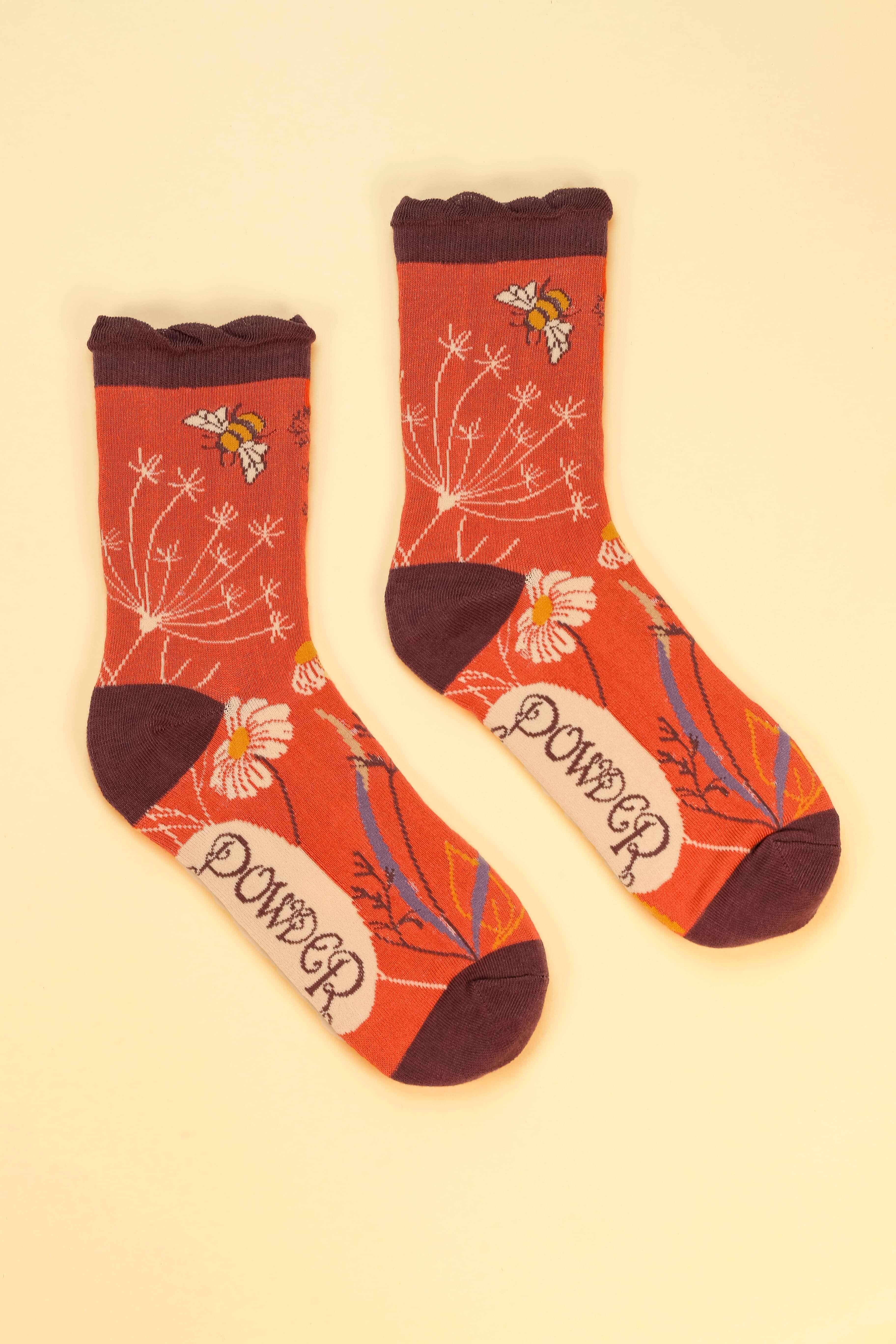 Summer Meadow - Coral Ankle Socks