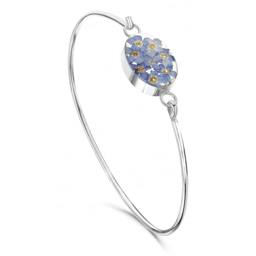 Silver Bangle - Forget-me-not - Oval