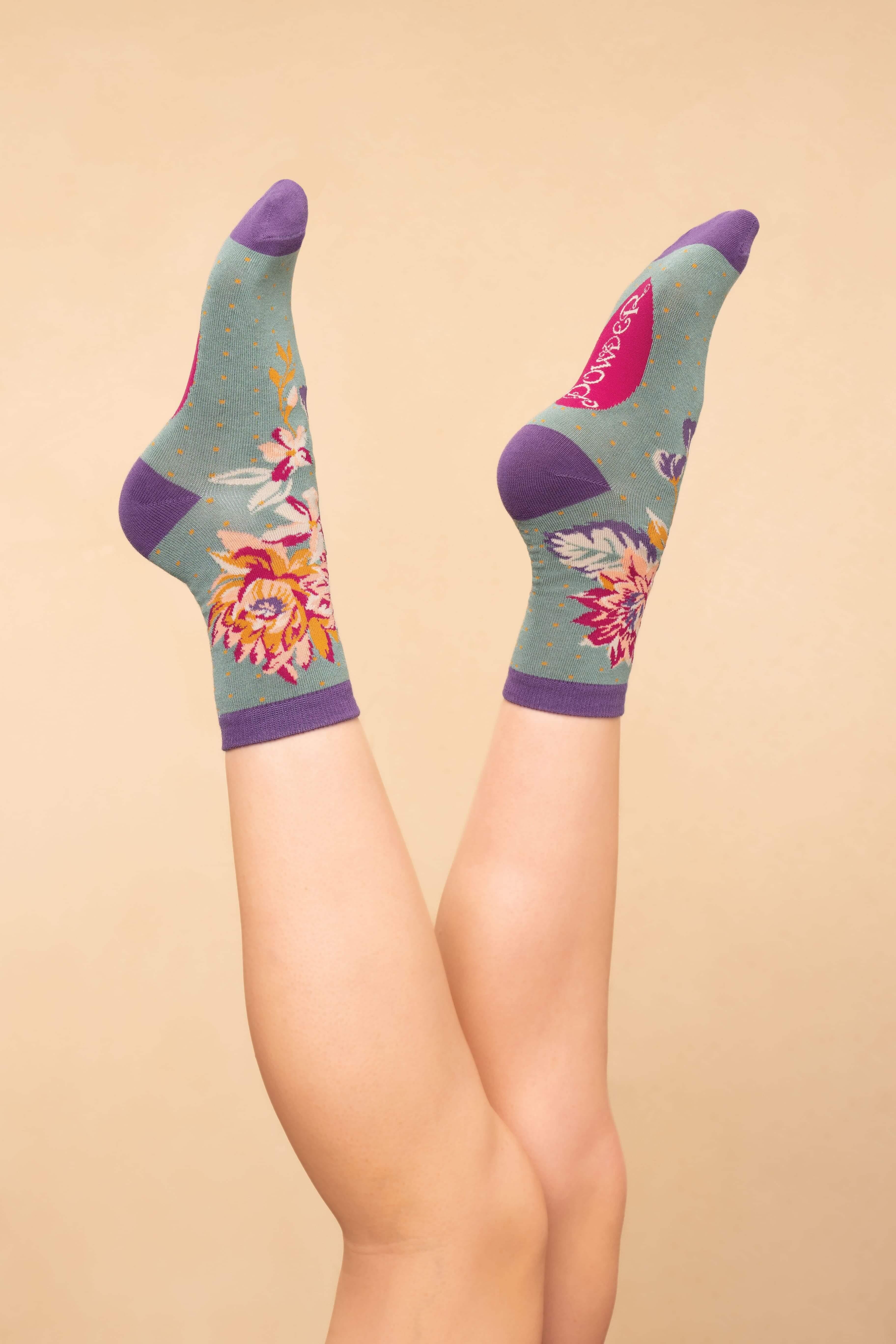 Painted Blooms Ladies Ankle Socks - Sage