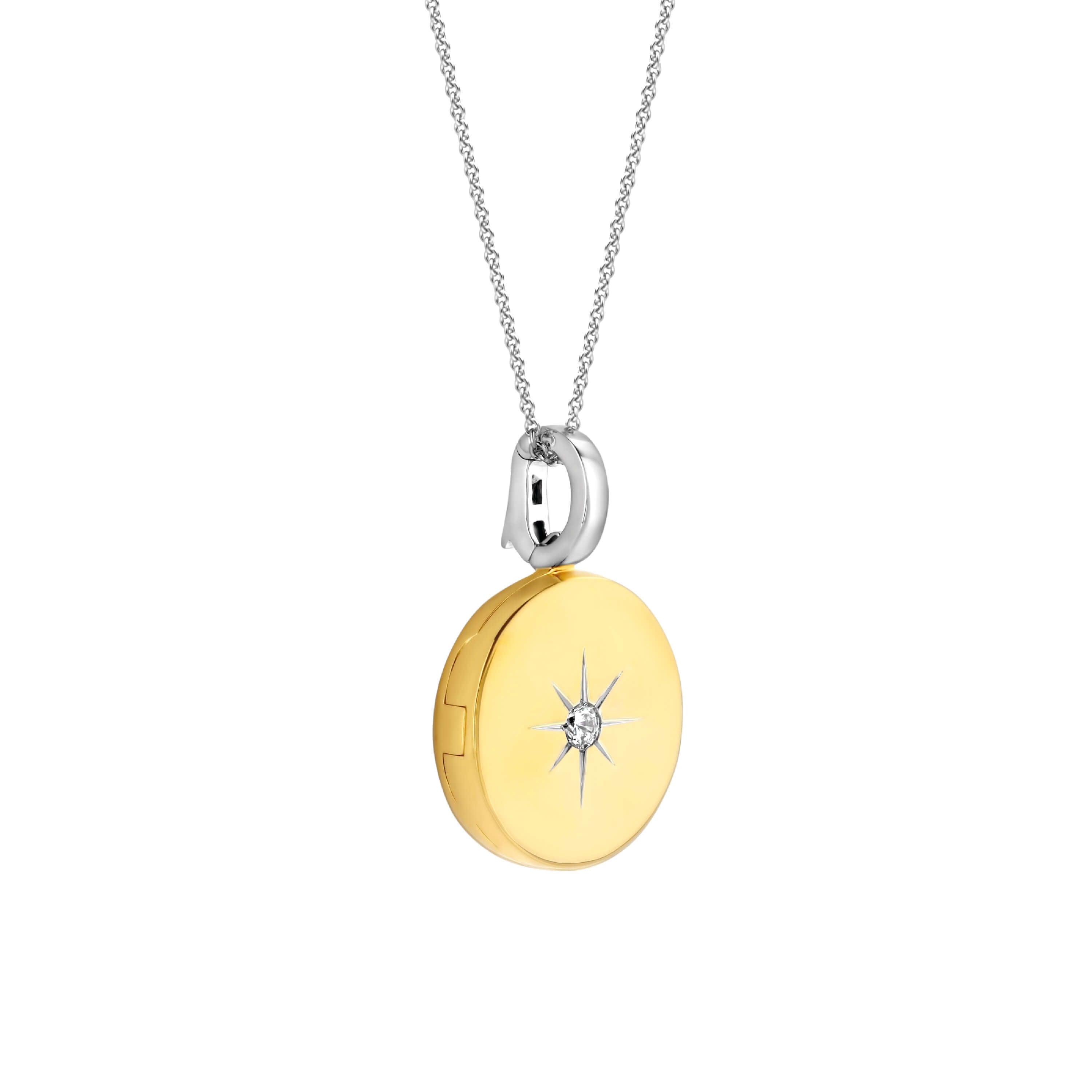 Gold Tone Round CZ Star Pendant Necklace