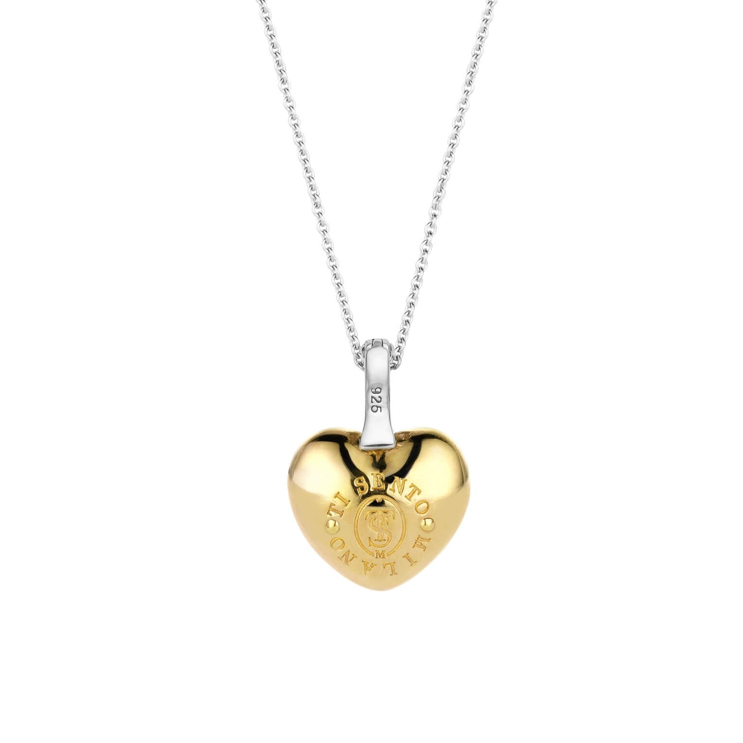 Gold Tone Heart With CZ Silver Clip Eye Pendant Necklace