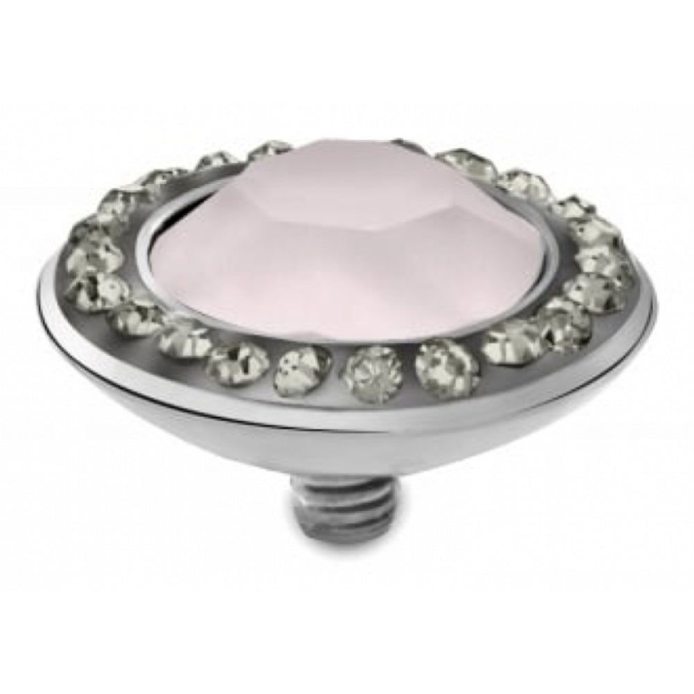 Famosa Stainless Steel 13mm Tondo Deluxe Powder Rose Ring Top with Black Diamond CZ