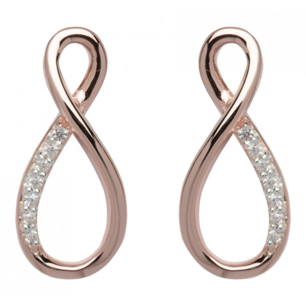 Sterling Silver 925 Twisted Earrings With Rose Gold Plating And CZ
