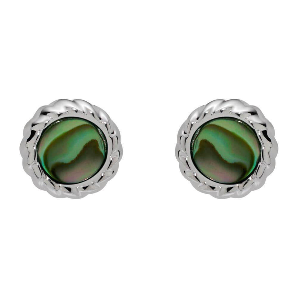 Rhodium Plated Green MOP Stud Earrings