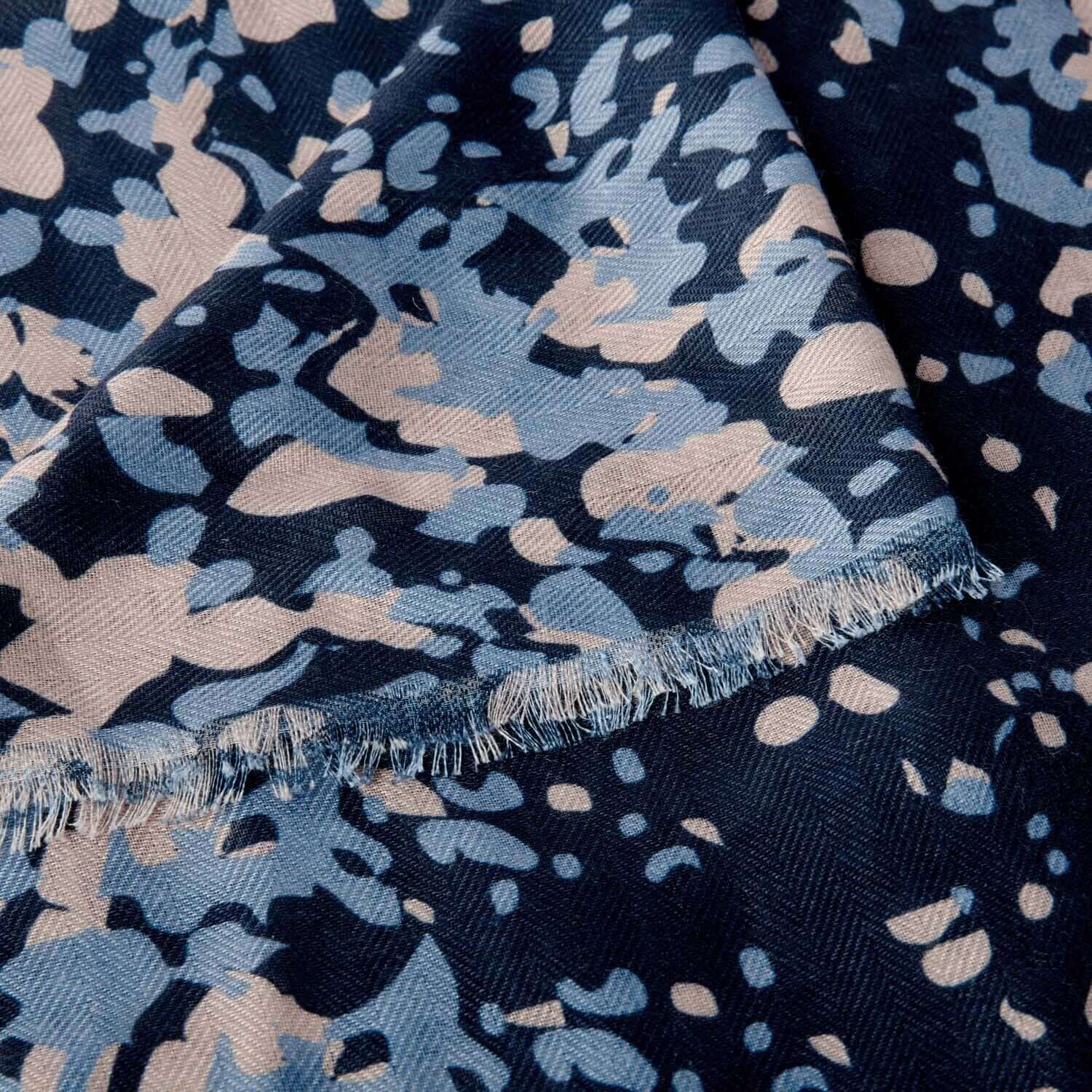 Scattered Dot Printed Scarf In Navy, Black & Taupe