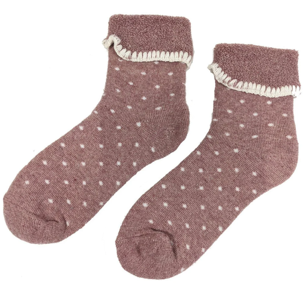 Dusty Pink With Cream Dots Cuff Socks