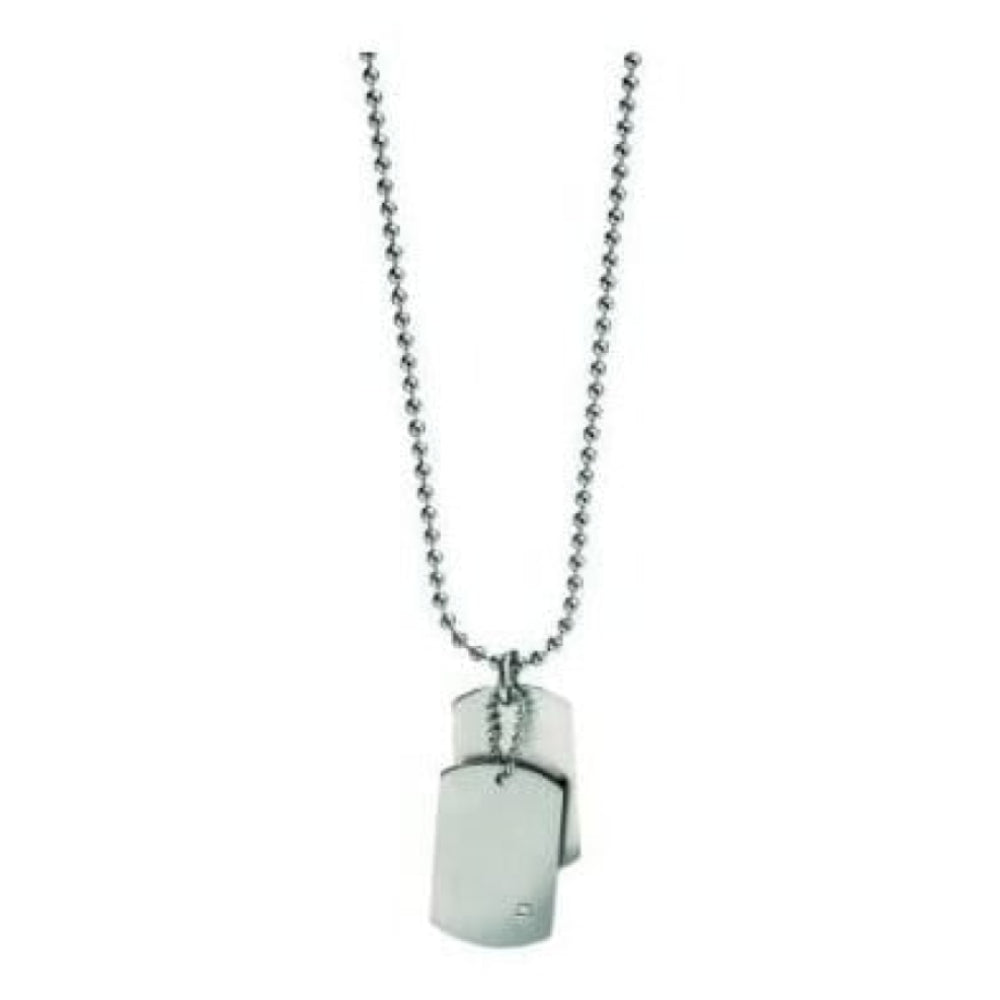 Stainless Steel Double Dog Tag Necklace With Clear Cz, On Ball Chain,
