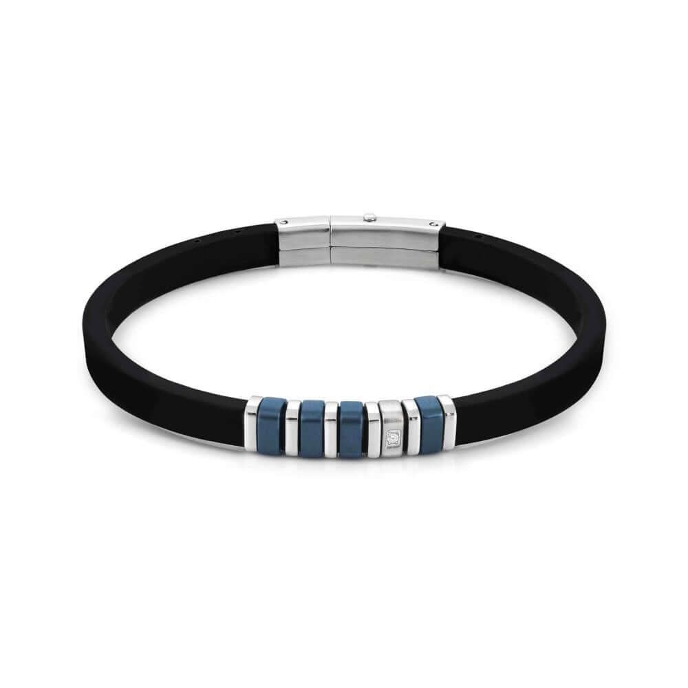 City Stainless Steel & Rubber With CZ Blue Bracelet