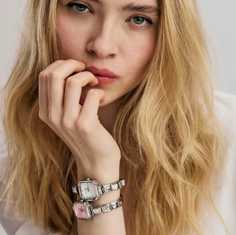 Classic Paris SS Rectangular Rose Pink Dial Watch