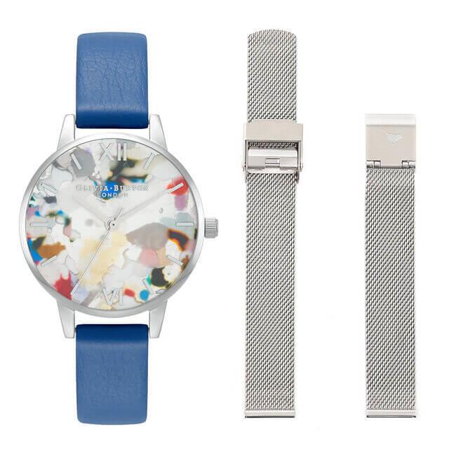 Pop Art Midi Dial, Blue Eco Vegan & Silver Mesh Watch Strap Gift Set