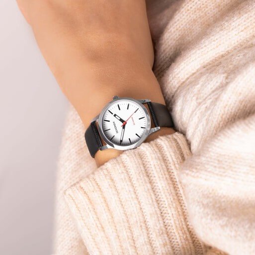 Nordic White Dial & Black Leather Strap Watch