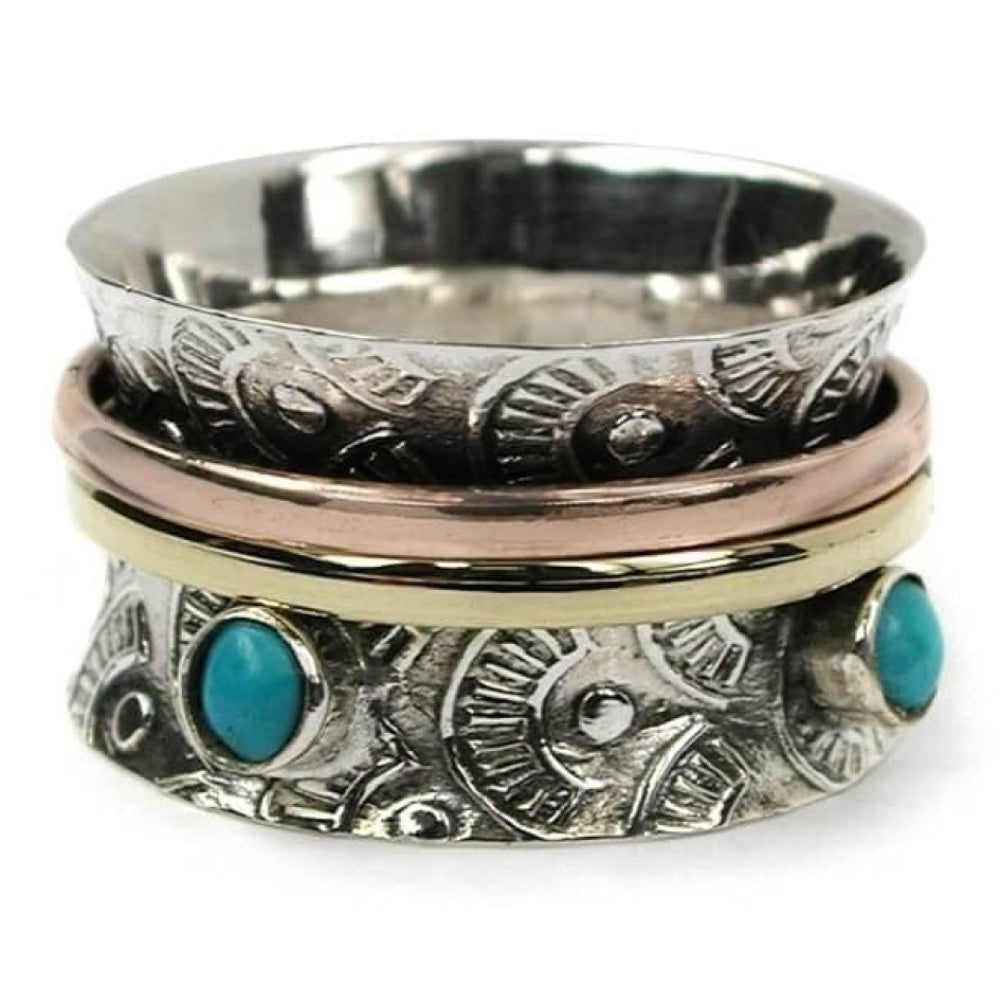 Spinning Ring With Turquoise Stones & 2 Bands