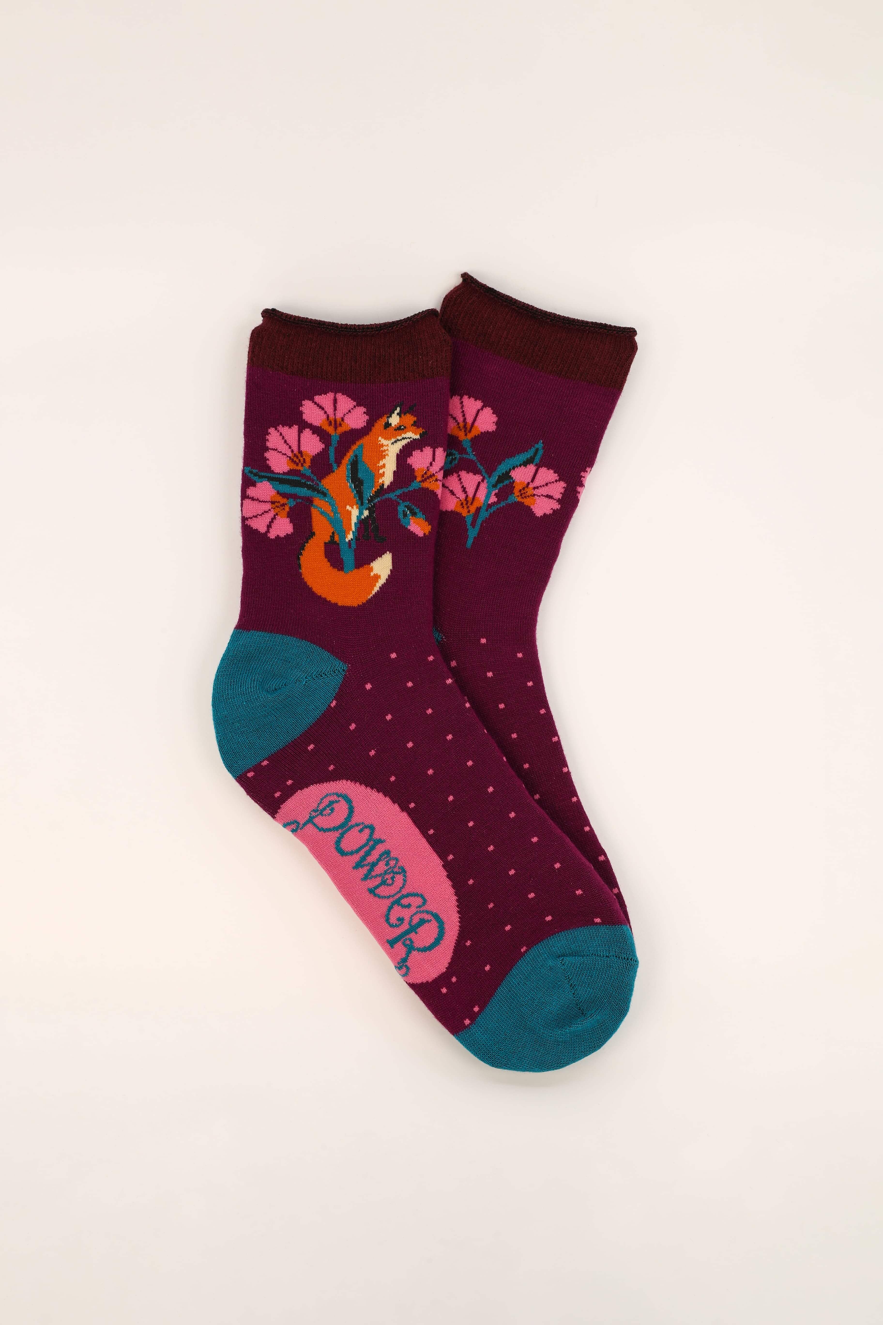 Fox in a Meadow Ankle Socks - Grape