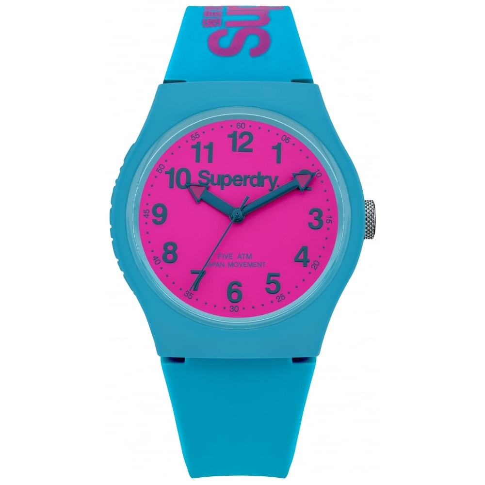 Urban' Teal Silicone Strap Watch With Pink Dial