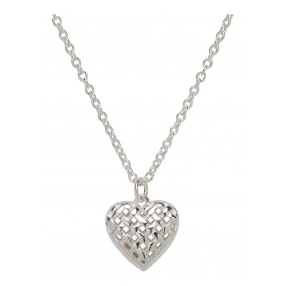 Sterling Silver 925 Square Pattern Heart Pendant Incl. Chain