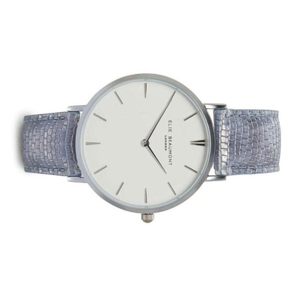Sloane Blue Snakeskin Pattern Leather Strap With Stainless Steel Case & White Dial Ladies Watch