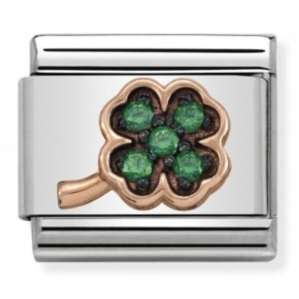 Classic Green and Black CZ Rose Gold Clover