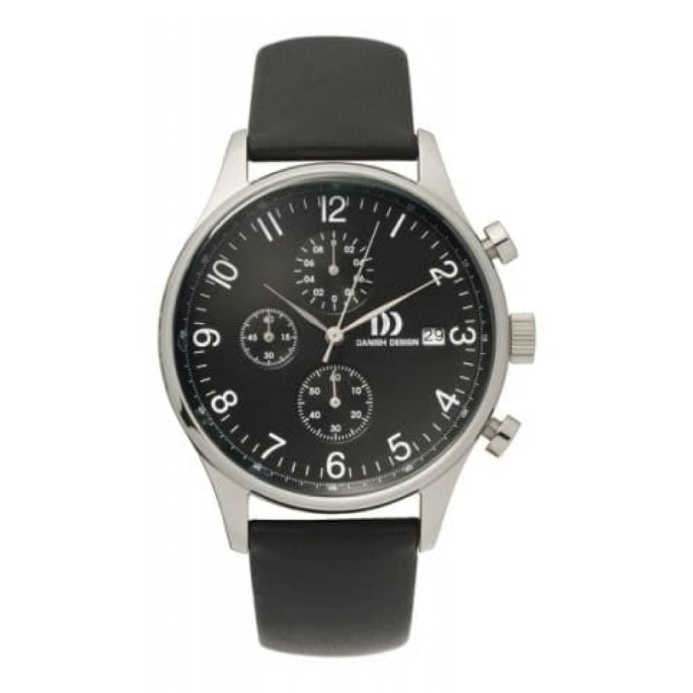 Black Leather Chronograph Wristwatch