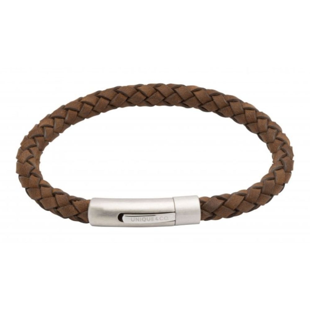 Dark Brown Leather Bracelet With Matte/Polished Steel Clasp
