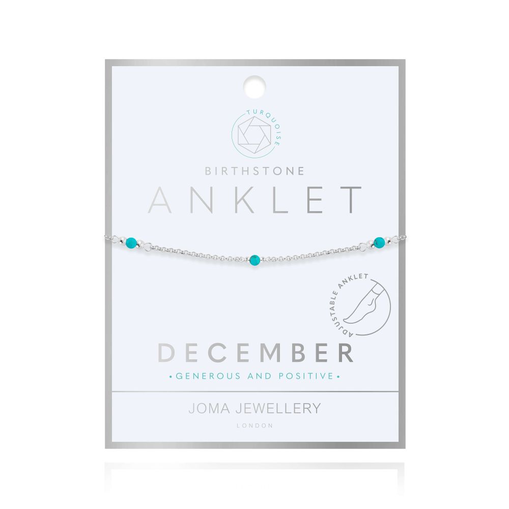 Anklet | Birthstone December Turquoise | Silver | 26cm Adjustable